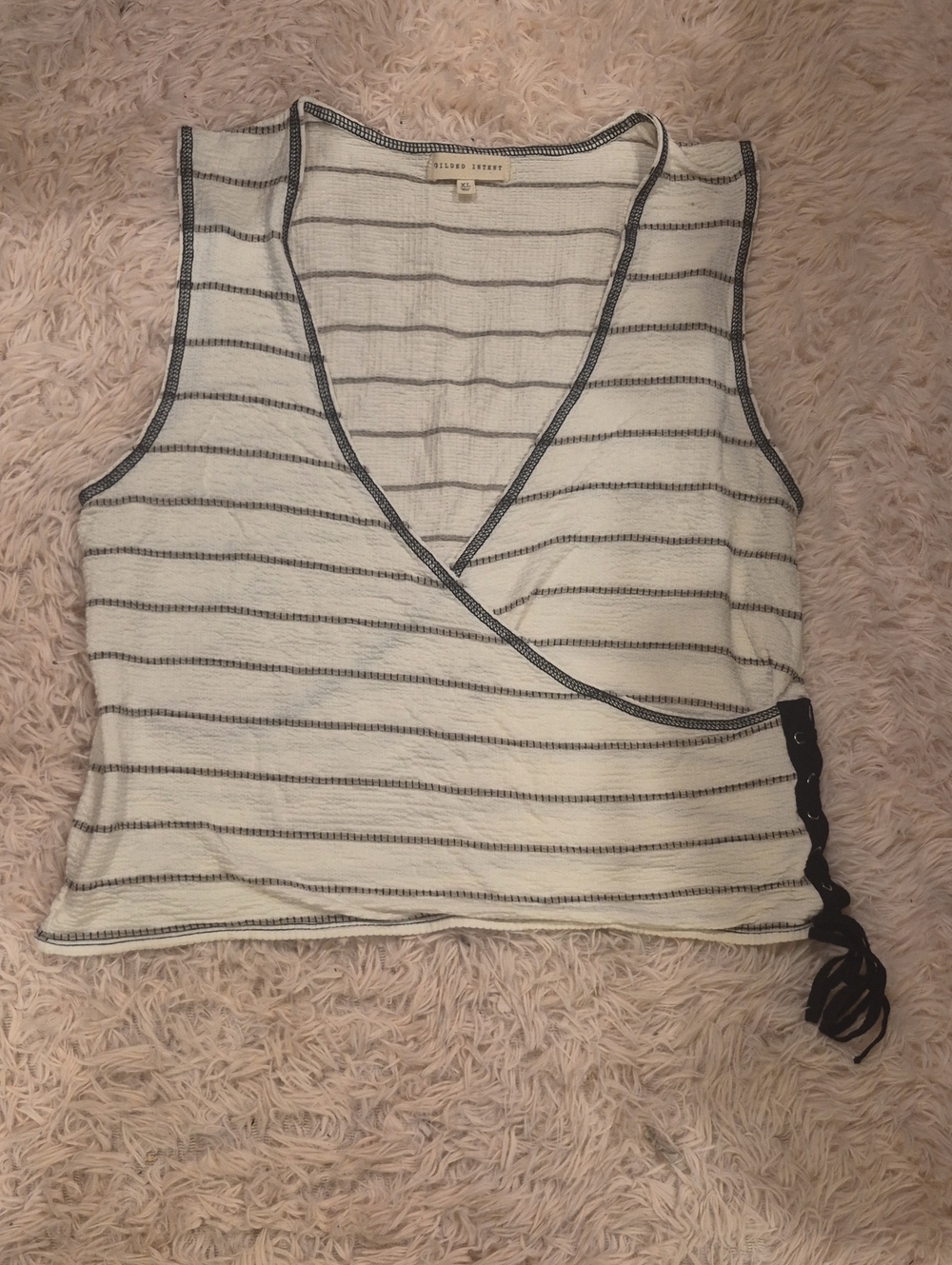 Guilded Intent Franco Sarto Cream & Black Striped Wrap Tank Top